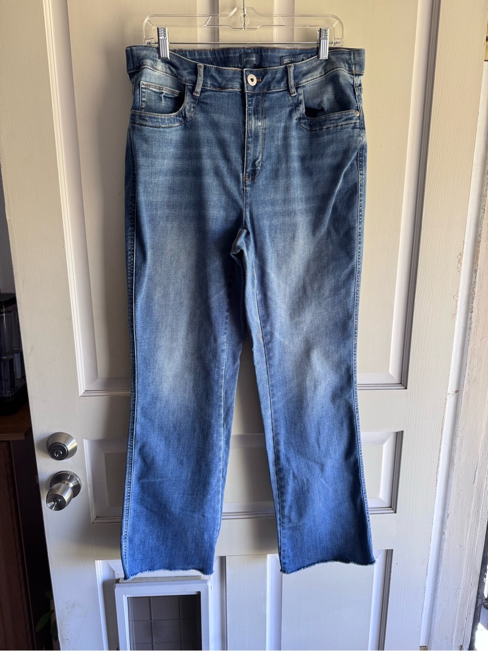 J. Jill Denim Blue High Rise Bootcut Raw Hem Jeans Size 16 - Picture 8 of 9